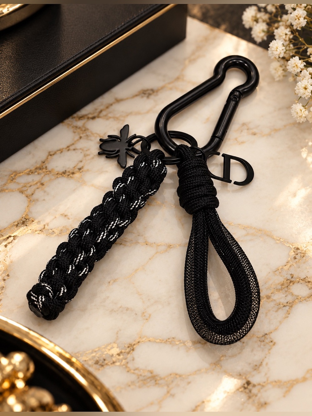 Authentic DIOR Black Braided Keyring